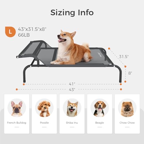 Sweetnight Elevated Dog Bed with Headrest for Large Dogs | Waterproof Raised Dog Cot for Outdoor - 43inch Heavy Duty Steel Frame Dog Bed&Easy Assembly，Supports 66-88 lbs, L - size: L, style: Classic