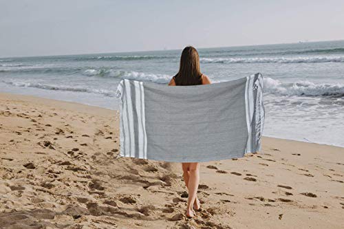 GLAMBURG Peshtemal Turkish Towel - Beach Towels Oversized 36x71 Set of 2, Cotton Beach Towels for Adults, Soft Durable Absorbent Extra Large Bath Sheet Hammam Towel - Charcoal Grey - color: Charcoal, size: 2 Pack