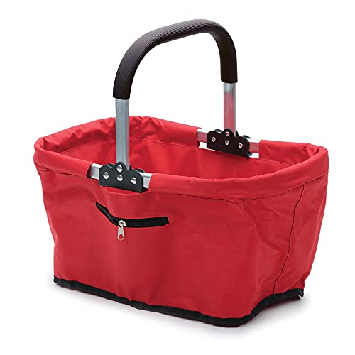 RSVP International Collapsible Market Basket Aluminum Frame, Large Zip Side Pocket, 17x11x18", Red - color: Red, size: 17 x 11 x 18"