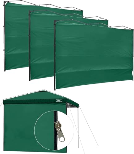 KAMPKEEPER 10X10 Canopy Tent Sidewalls with Zipper for Canopy Frame, 3Pcs Sunwalls Only, UPF50+ Waterproof Side Walls(Green) - color: Dark Green