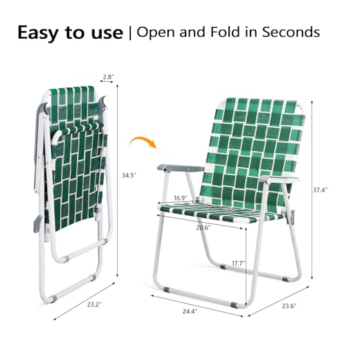 VINGLI Patio Lawn Webbed Folding Chairs Outdoor Beach Portable Camping Chair for Yard, Garden (2, Dark Green, Oversized) - color: Dark Green, size: Oversized