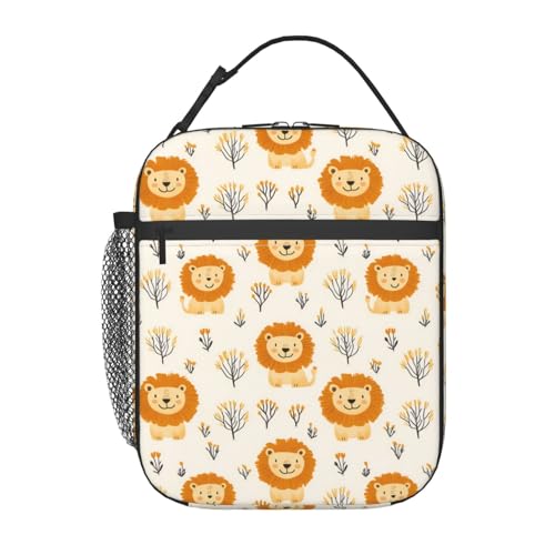 Reusable Cute Lion Lunch Box for Kids Girls Boys Women Adult, Insulated Tree Woodland Lunch Bag,Polyester Cooler Handbags Case for School Picnic Work Travel Beach or Hiking - color: Lion