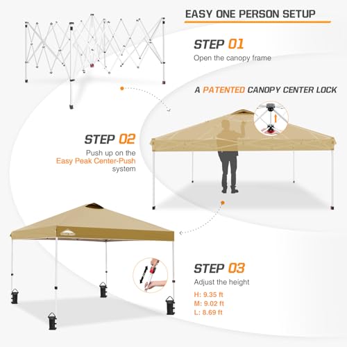 EAGLE PEAK Pop Up Canopy Tent with Wheeled Carry Bag, 8 Stakes, 4 Ropes, 4 Weight Bags, Easy Set Up Tent Canopy, 10x10 ft, 100sqft of Shade, Beige - color: Beige, size: 10x10