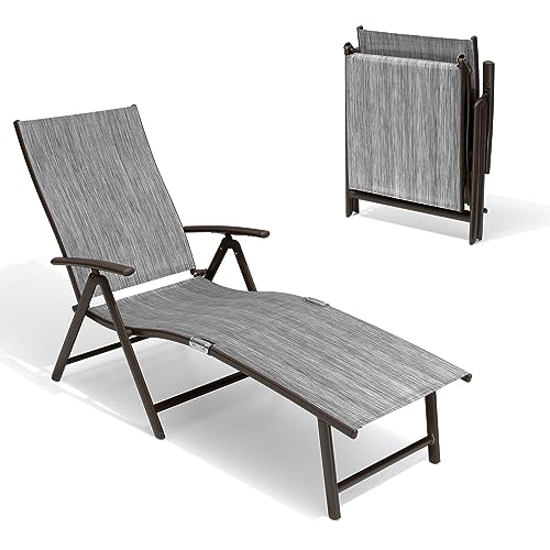 Crestlive Products 2PCS Chaise Lounge Chair Outdoor with 1PC Side Table, Aluminum Folding Patio Recliner Chair, Adjustable 8 Positions Assemble-Free - color: Dark Gray, size: 1 Pcs