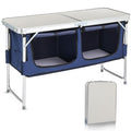 VINGLI 4 Ft Folding Table, Aluminum Camping Table, Picnic Table with Storage, Adjustable Height for Outdoor Beach BBQ Backyards Travel Party (White ＆ Blue) - color: White ＆ Blue