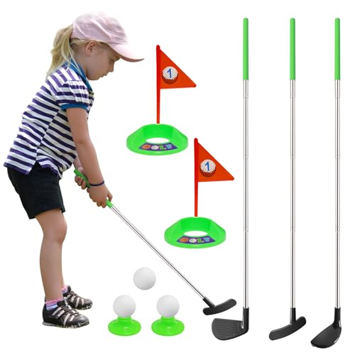 Kids Golf Clubs Set, Retractable Toy Golf Clubs for Toddlers,3 Clubs with Practice Balls, Putting Cups and Flag Poles,Mini Golf Set for Children Age 2 3 4 5 Years Old-Right Hand