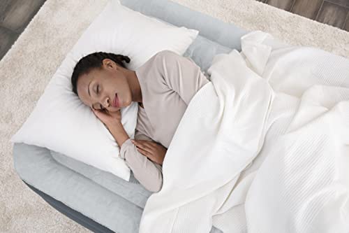 SleepLux Twin Air Mattress | Supersoft Snugable Top, Extra Durable Tough Guard with Built-in Pillow | Raised 18" Airbed with Built in Pump + USB Charger (69086E) , Grey - style: Twin ToughGuard 18"