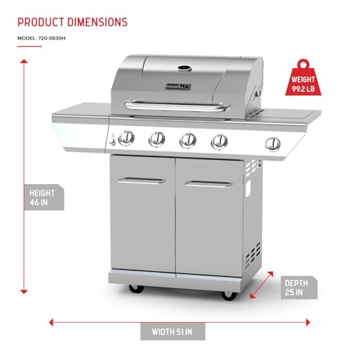 Nexgrill 4-Burner Propane Gas Grill in Stainless Steel with Side Burner, 60000BTUs, 626 sq. in. Cooking Space, Perfect for Outdoor Cooking & Grilling, Patios, BBQ, Backyards, Silver, 720-0830H - style: 4-Burner + Side Burner