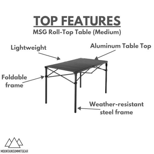 MOUNTAIN SUMMIT GEAR Heavy-Duty Roll-Top Table for Camping - Portable Aluminum-Top Folding Table with Steel Frame by Caddis Sports (Medium) - size: Medium