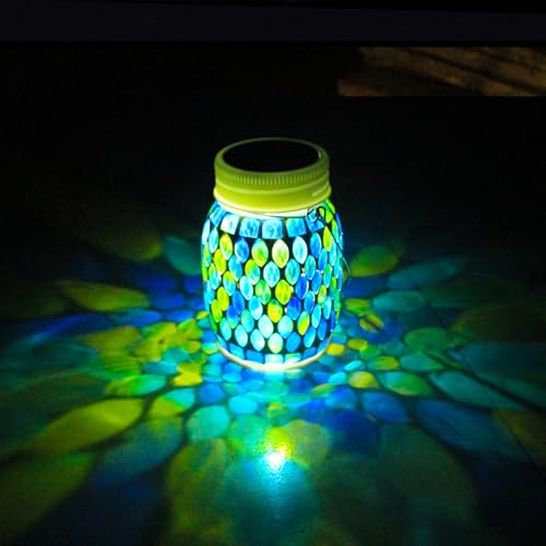 Mosaic Garden Decor Solar Outdoor Hanging Lights,Solar Mosaic Lanterns Christmas Gifts for Women Mom Grandma Halloween and Garden,Patio,Pathway & Yard Décor (Bule) - color: bule