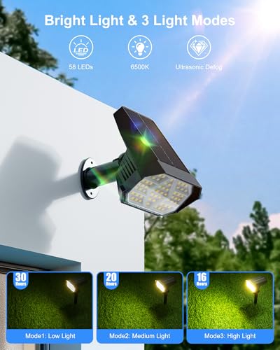 Brightown Solar Lights Outdoor with 58 LED & Auto ON/Off, IP67 Solar Spot Lights Outdoor with 3 Light Intensities. 2-in-1 Outdoor Solar Lights for Yard, Gardens, Flag and Pathways. 4Pcs (Warm White) - color: Warm White, size: 4 Pack