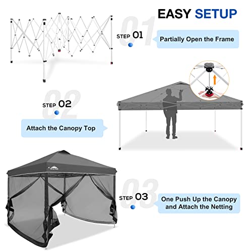 EAGLE PEAK 10x10 Outdoor Easy Pop up Canopy with Netting, Instant Screen Party Tent with Mesh Side Walls, Gray - color: Gray
