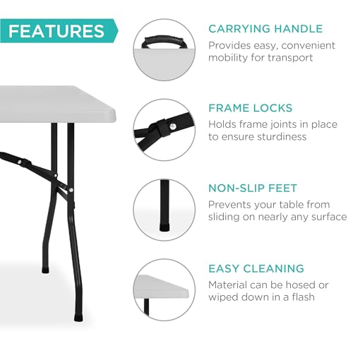 Best Choice Products 8ft Plastic Folding Table, Indoor Outdoor Heavy Duty Portable w/Handle, Lock for Picnic, Party, Pong, Camping - Light Gray - color: Light Gray, size: 8ft