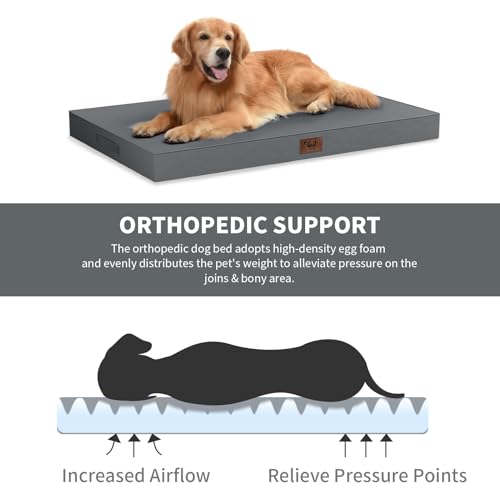 Outdoor Dog Bed for Small Dogs, Waterproof Dog Crate Bed for Medium Dogs Cats, Orthopedic Egg Crate Foam Pet Bed with Washable Removable Oxford Cover, Grey - color: Grey, size: 29.0"L x 18.0"W x 3.0"Th