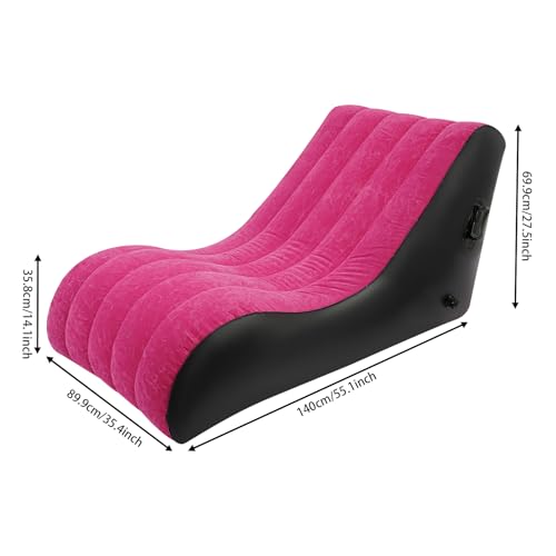 Inflatable Couch with Air Pump, Portable Waterproof Inflatable Sofa Lounger, Foldable Blow Up Sofa Bed for Indoor Outdoor Camping, 440lbs Capacity, 35.4 ” Wide (Rose Red) - color: Rose Red