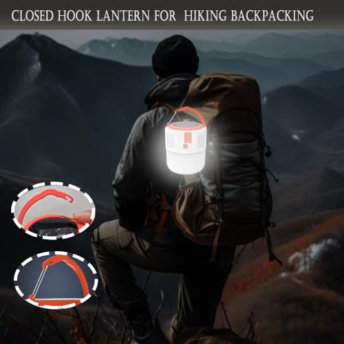 [100W 5000Mah] Solar Camping Lights Portable Rechargeable Lantern Hooked Hanging Tent Lamp Remote Battery Bulbs Outdoor 5000mah 5 Modes Waterproof for Power Outages Canopy Gathering Emergency 2 Pack - color: 2 Pack-orange-5000mah-with Remote Control