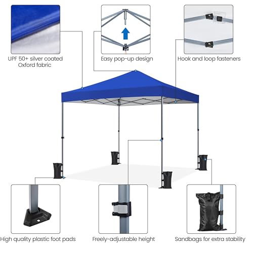 Yaheetech 8x8 Pop Up Canopy Easy Set-up Tent, Portable Outdoor Canopy Instant Tent, Commercial Gazebo with Wheeled Carry Bag & 4 Sandbags for Home, Party & Outdoor Activities, Blue - color: Blue, size: 8x8