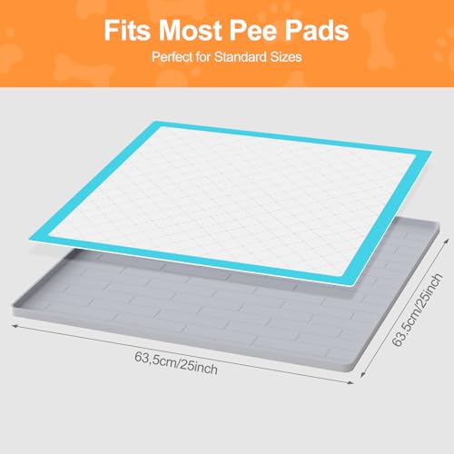 Pee Pad Tray Holder for Dogs,Non-Slip Silicone Dog Puppy Pad Holder,25 x 25 Square Puppy Potty Training Pads,No Spill Raised Lip High Edge,Portable, Leak-Proof Mat Trays for Indoor Floor Protection - color: Light Gray, size: 25"L x 25"W