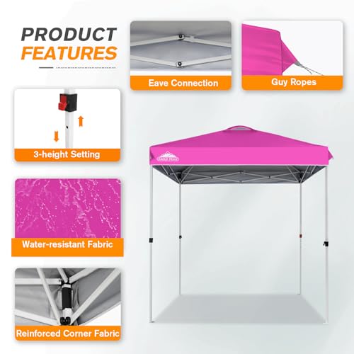 EAGLE PEAK Pop Up Canopy Tent with Wheeled Carry Bag, 8 Stakes, 4 Ropes, Easy Set Up Tent Canopy, 6.6x6.6 ft, Pink - color: Pink, size: 6.6x6.6