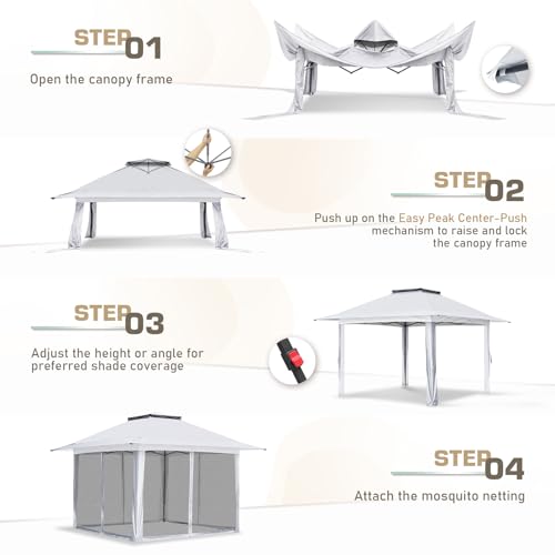 EAGLE PEAK 13x13 Pop Up Gazebo with Mesh Netting, Easy Up Screened Canopy for Patio and Backyard, Easy Set up Outdoor Gazebo (White) - color: White, size: 13x13 with netting