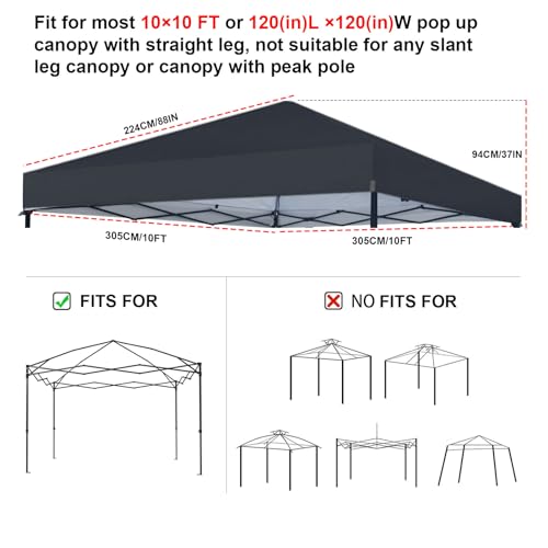 Joramoy 10×10 Canopy Replacement Top Only, Waterproof Pop Up Canopy Tent Top Roof Cover with Ropes, Instant Canopy Top Sunshade Sliver Coated for Outdoor Garden Patio Camping (Black,120 Inchs) - color: Black, size: 120"×120" Top Only(305×305cm）