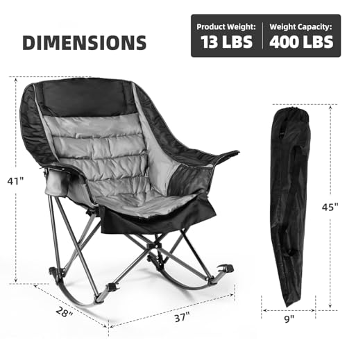 2 PCS Oversized Rocking Camping Chair for Adults - 400lbs Capacity Padded Camp Chair, Portable Foldable Outdoor Rocker Chair for Camping, Backyard, Patio (Black & Gray) - color: Black & Gray, size: 2 PCS