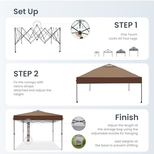PHI VILLA 10x10ft 1-Person Setup Pop Up Canopy Tent Instant Portable Shelter w/ 1-Button Push, Case, 4 Weight Bags - Dark & Light Brown - color: Dark & Light Brown, size: 10×10 one push