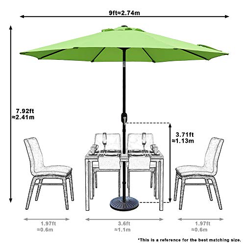ABBLE Outdoor Patio Umbrella 9 Ft Stripe with Crank and Tilt, Weather Resistant, UV Protective Umbrella, Durable, 8 Sturdy Steel Ribs, Market Outdoor Table Umbrella - Lime Green - color: Lime Green