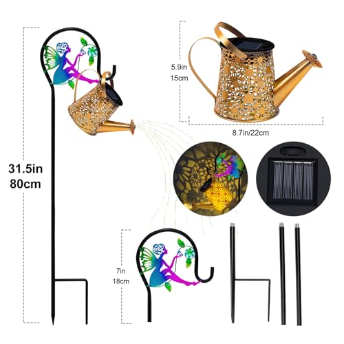 Solar Lights Garden Decorative, Solar Watering Can with Cascading Lights, Waterproof Metal Lantern with Fairy Shepherd Hook, Outdoor Decor for Yard, Patio, Lawn, and Pathway, Gardening Gifts for Mom - color: Flower Fairy, size: 1 Pack