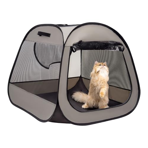 LAFYETTE. - US Based, Portable Cat Playpen, Trapezoidal Stable Design, Foldable Pet Tent for Indoor Outdoor Use, Cat Dog Play Enclosure, Kitten Puppy Kennel Crate, Pet House, Easy Setup, 33" x 26.5" - size: Medium (33" x 26.5")