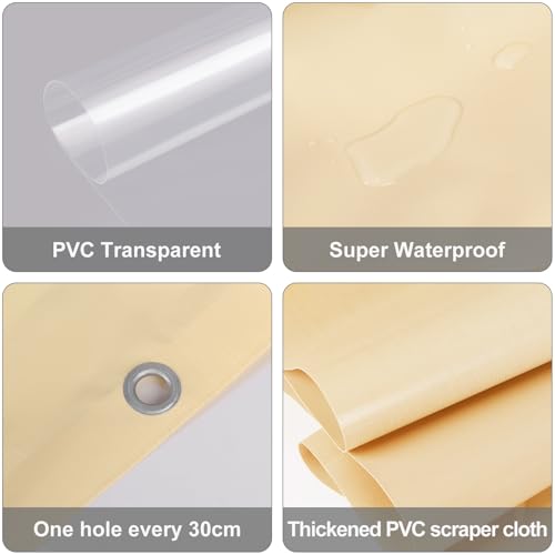 Clear Vinyl Curtains for Patio Enclosure, 23oz Heavy Duty Waterproof Anti-UV and Tear-Resistant Tarpaulin with Grommets, Weatherproof Panels for Porch, Pergola, Gazebo, Balcony, Outdoor - color: Khaki, size: 10'H X 10'W