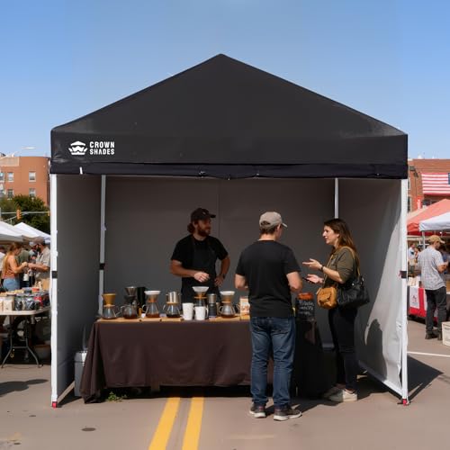 CROWN SHADES 10X10 Commercial Instant Canopy Pop Up Tent with Center Lock, 300D Fabric, 4 Sidewalls, Sto'N Go Bag, Black - color: Black, size: 10x10 Classic