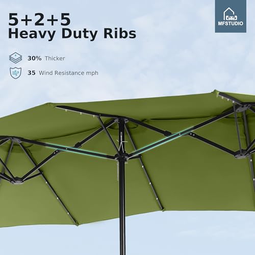 MFSTUDIO 15ft Double Sided Patio Umbrella with Solar Lights, Outdoor Large Umbrellas with Crank Handle and 36 LED Lights, Rectangular Market Umbrella with Base Included for Deck Pool Shade, Lime Green - color: Lime Green