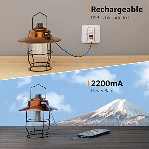 Lepro Vintage LED Camping Lantern Rechargeable, Power Bank, Christmas Decorations, Retro Style, Classic Railroad Lantern with Dimmable Control, Portable Hanging Tent Light for Camping, Power Outages