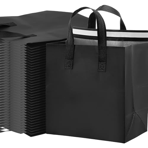 50 Pcs Insulated Take Away Bags,Thermal Insulation Food Bag for Coffee, Milky Tea,Take-away Dinner, Fresh Seafood, Cold or Warm Food drive for Restaurant, Retail Store or Picnic/BBQ (Black)