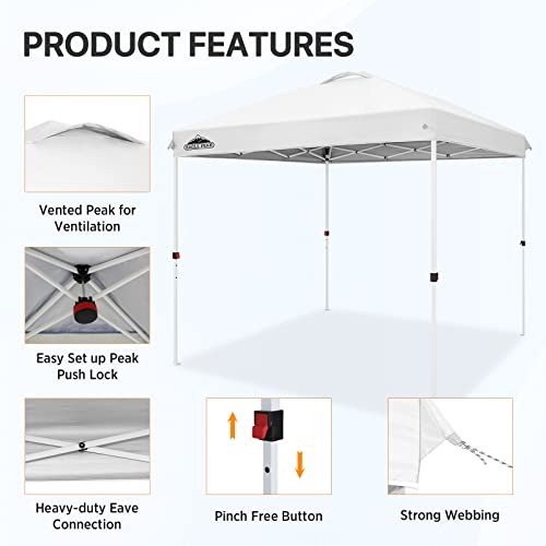 EAGLE PEAK Pop Up Canopy Tent with Wheeled Carry Bag, 8 Stakes, 4 Ropes, Easy Set Up Tent Canopy, 8x8 ft, White - color: White, size: 8x8