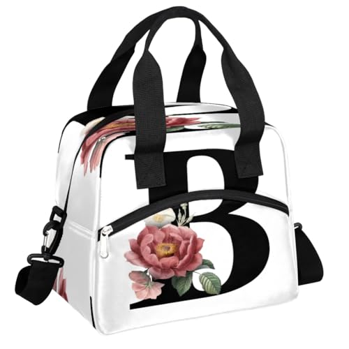 Letter B Insulated Lunch Bag for Women Men Reusable Waterproof Lunch Box Cooler Tote Bag One shoulder portable meal bag Portable Adult Lunchbox for Work Picnic Hiking Beach - color: Letter B