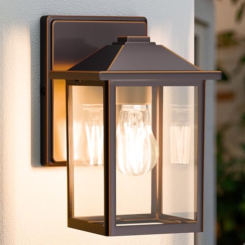 MATAMEYE Outdoor Wall Lantern, Exterior Waterproof Wall Sconce Light Fixture, Oil Rubbed Bronze Front Door Mounted Lighting with Glass, Anti-Rust Porch Lamp - color: Oil-Rubbed Bronze, size: 8.08 inch