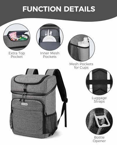 BAGLHER Lightweight Insulated Cooler Backpack - 30 Cans, Leak-Proof for Lunch, Picnic, Hiking, Camping Trips - color: grey-titan