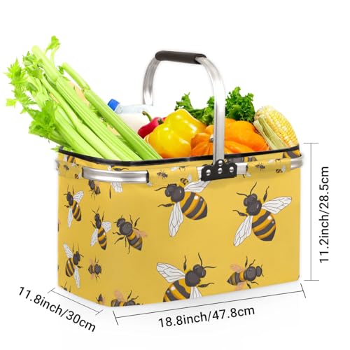 40L Large Picnic Basket Leak-Proof Folding, Internal Support Does Not House Warming Gifts New Home, Wedding Gifts for Couple - color: Bee(style 1)