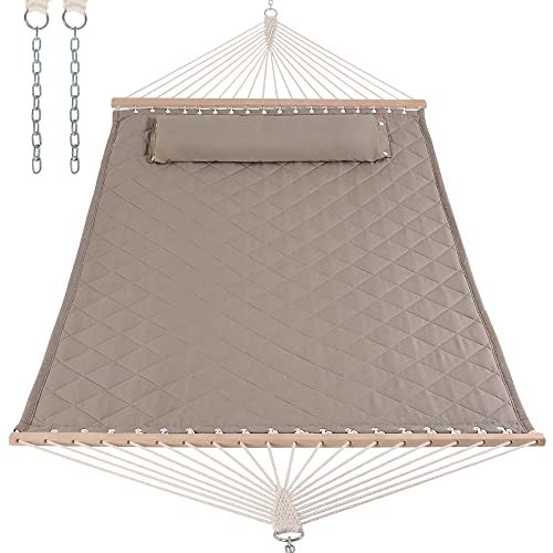 ANOW Double Hammock with Spreader Bars and Detachable Pillow, 2 Person Hammock for Outside, 450 LBS Weight Capacity, Light Brown - color: Light Brown, size: 2 Person Without Stand