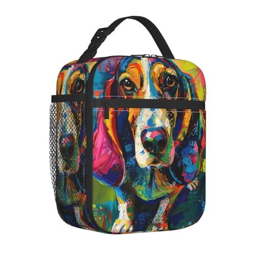 Reusable Basset Hound Lunch Box for Kids Girls Boys Women Adult, Insulated Cute Abstract Dog Lunch Bag,Polyester Cooler Handbags Case for School Picnic Work Travel Beach or Hiking - color: Basset Hound