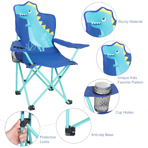 KABOER Kids Outdoor Folding Lawn and Camping Chair with Cup Holder and Carrying Bag, Children's Camping Chairs - color: Dinosaur Shark