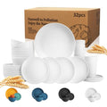 Wrova 32-piece Kitchen Alternative Plastic Wheat Straw Dinnerware Sets,Unbreakbale Dishwasher Safe Kitchen Bowls and Plates Sets with Cups,Modern Apartment Essential Dishes Set for 8.White Series - color: White, size: 32 Pack