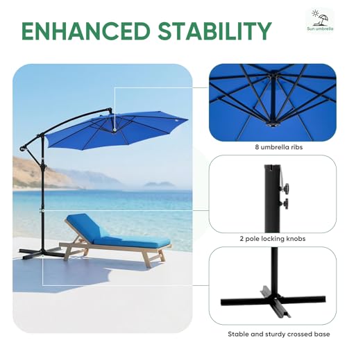 NEWBULIG 10FT Patio Umbrella, Offset Cantilever Outdoor Patio Table Umbrella, UV Protection, Fade Resistant Fabric, Easy Tilt Adjustment for Pool, Deck, Garden, Backyard - color: Dark Blue, size: 10ft-Basic
