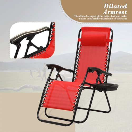 Athena Collection Zero Gravity Outdoor Lounge Chair Set of 2 with Side Table, 25" Width Pool Lounge Lawn Chairs Reclining with Cup Holder, Outdoor Chaise for Beach Patio Backyard Outside, Red - color: Red, style: 25" Width