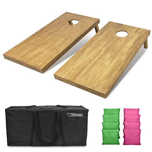 GoSports 4 ft x 2 ft Regulation Size Wooden Cornhole Boards Set with Light Brown Finish - Includes Carrying Case and Bean Bags - color: Bright Green & Pink, size: 4 ft x 2 ft