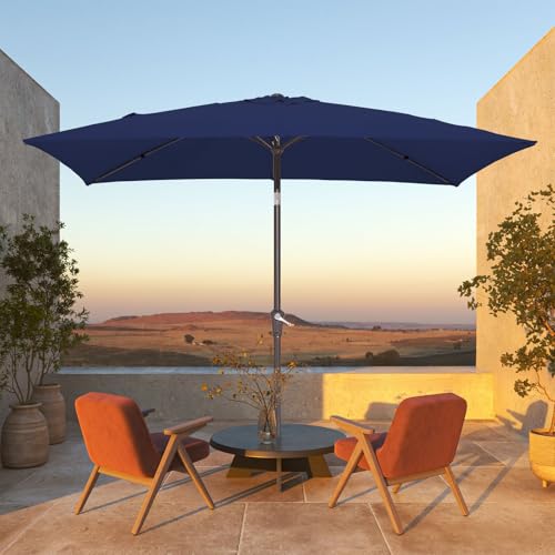 JEAREY 6.5x10 ft Rectangular Patio Umbrellas Rectangle Outdoor Umbrella with Push Button Tilt and Crank, Market Table Umbrella 6 Sturdy Ribs UV Protection for Poolside Garden Backyard Deck, Navy - color: Navy, size: 6.5x10ft
