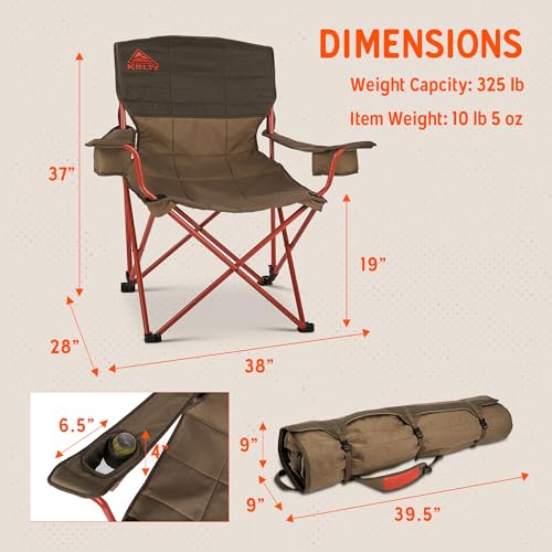 Kelty Deluxe Lounge Chair – Folding Outdoor Camp Chair, Insulated Cupholders, Customized Recline, Steel Frame, Padded Roll Storage, 2024 (Deep Lake) - color: Bungee Cord / Beluga