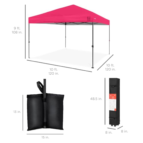 Best Choice Products 10x10ft Pop Up Canopy Tent, Outdoor Shade, 1 Person 1 Minute Set Up, Carry Case, 4 Weight Bags - Hot Pink - color: Hot Pink, size: 10x10ft